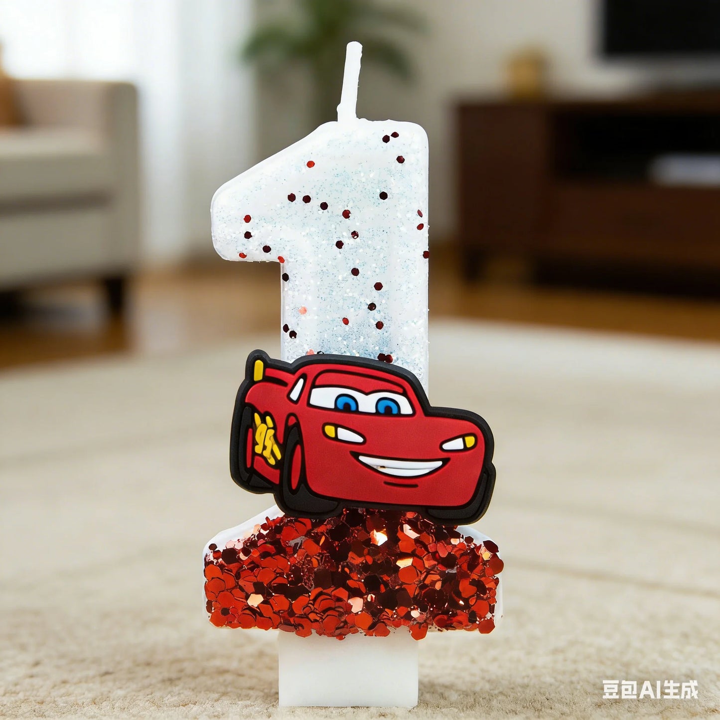 Lightning McQueen Birthday Candle – Number 0-9 Glitter Cake Topper for Kids