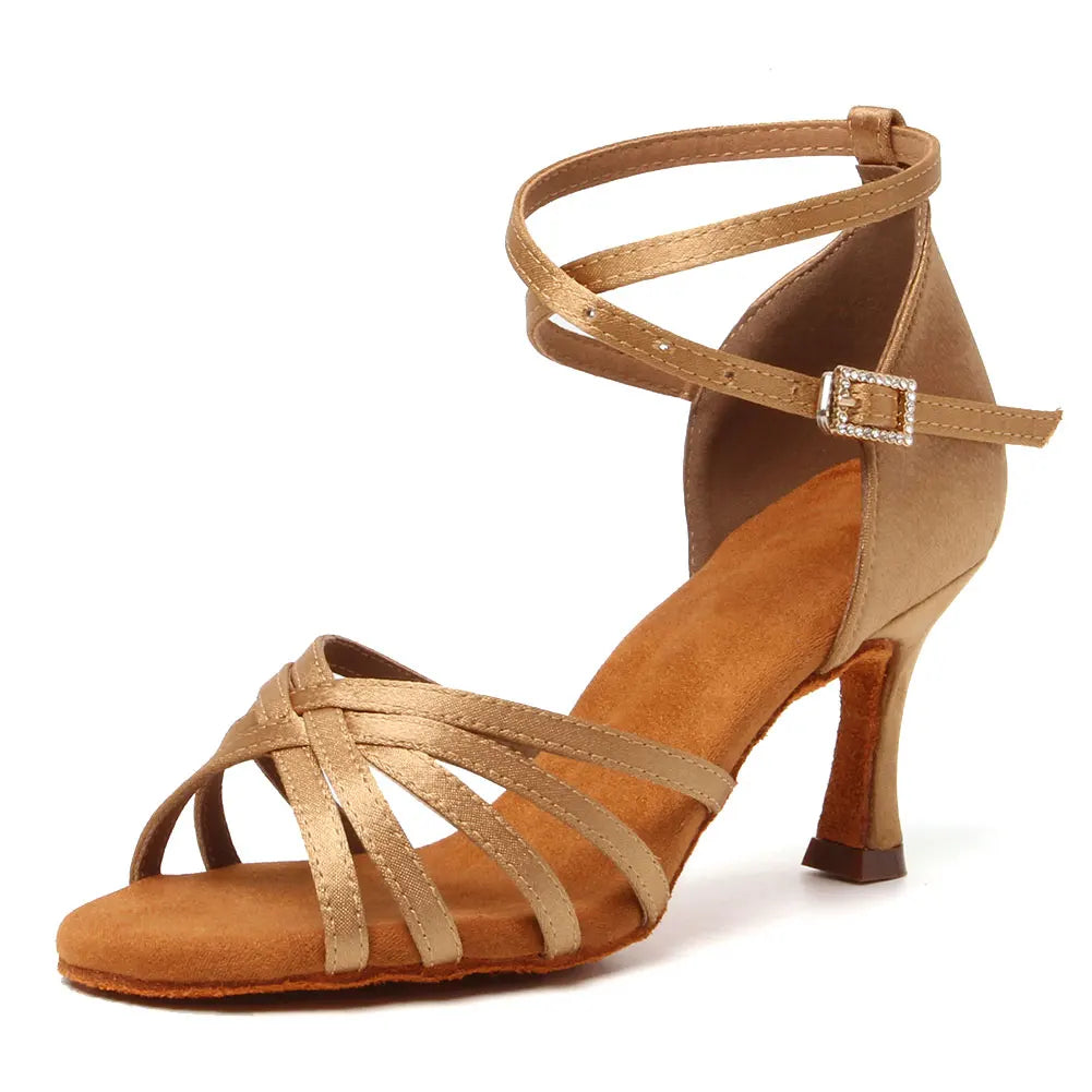 Women's Latin Dance Shoes with Suede Sole & Cuban Heel