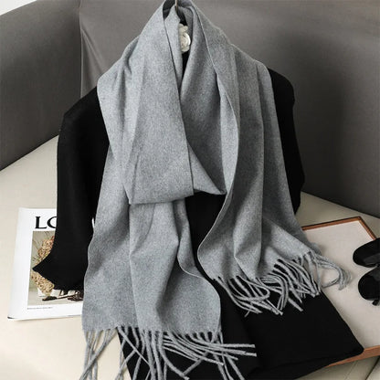 Women's Solid Cashmere Winter Scarf with Tassels – Warm Shawl Pashmina