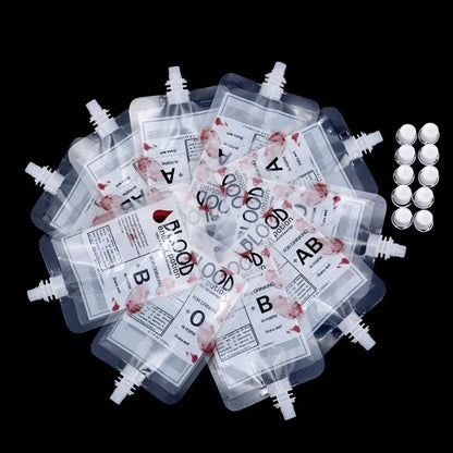 Halloween Blood Bag Drink Pouches – Vampire Cosplay Props (10pcs)