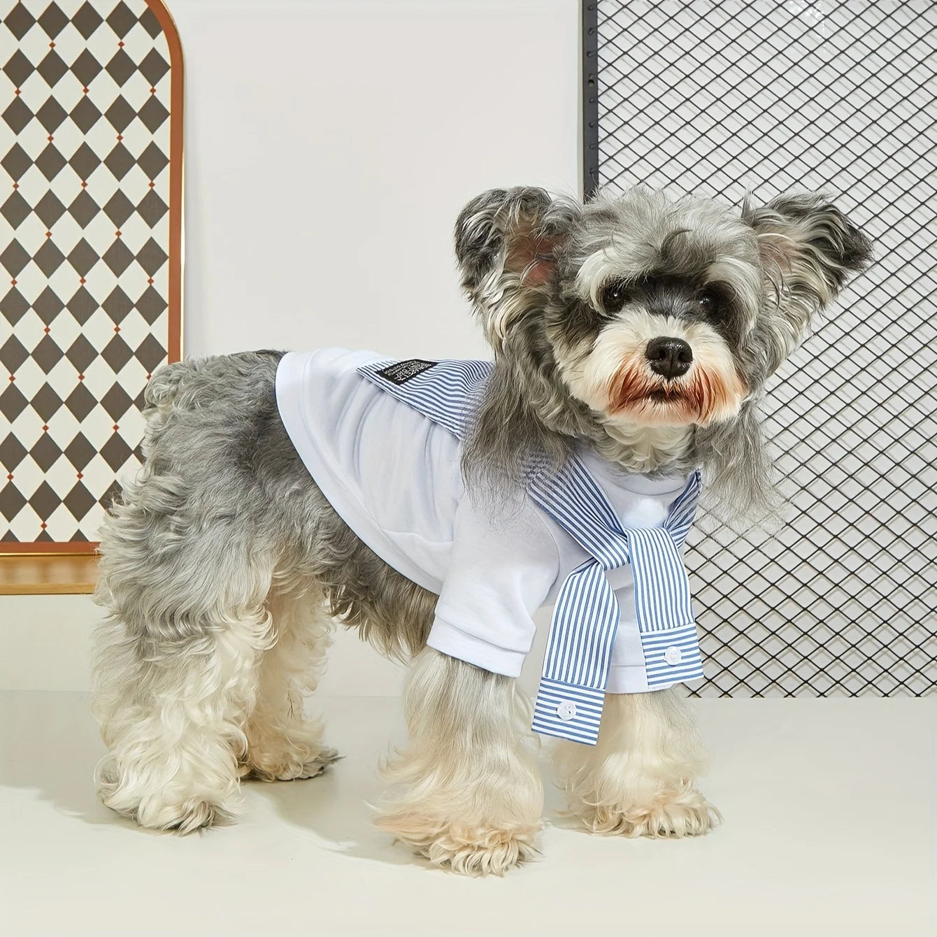Casual Summer T-Shirt with Striped Scarf for Small & Medium Dogs