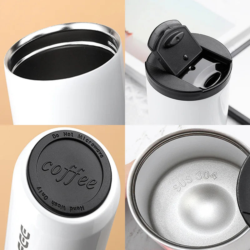 Stainless Steel Vacuum Thermos Coffee Mug 400ml – Leakproof Travel Cup