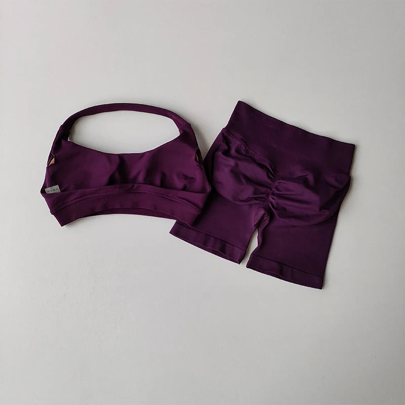 Halter Neck Sports Bra & Shorts Set – Women's Yoga & Pilates Activewear