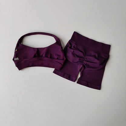 Halter Neck Sports Bra & Shorts Set – Women's Yoga & Pilates Activewear