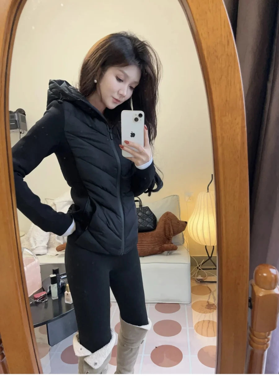 Women's Hooded Patchwork Cotton Jacket – Long Sleeve Sport Coat