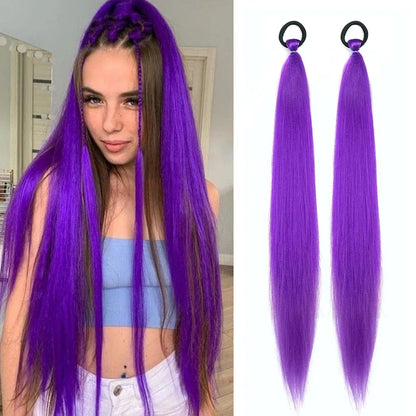 Synthetic Ponytail Extension – Long Straight Wrap-Around Hairpiece (2 Pcs)