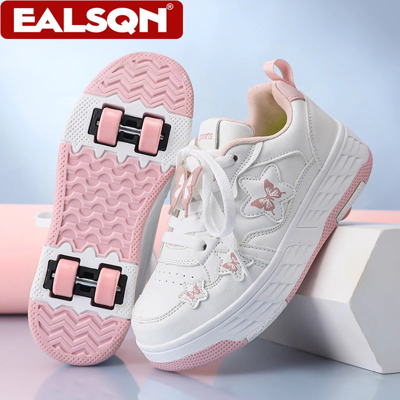 Kids Roller Skate Shoes with Wheels – Butterfly 4-Wheel Sneakers