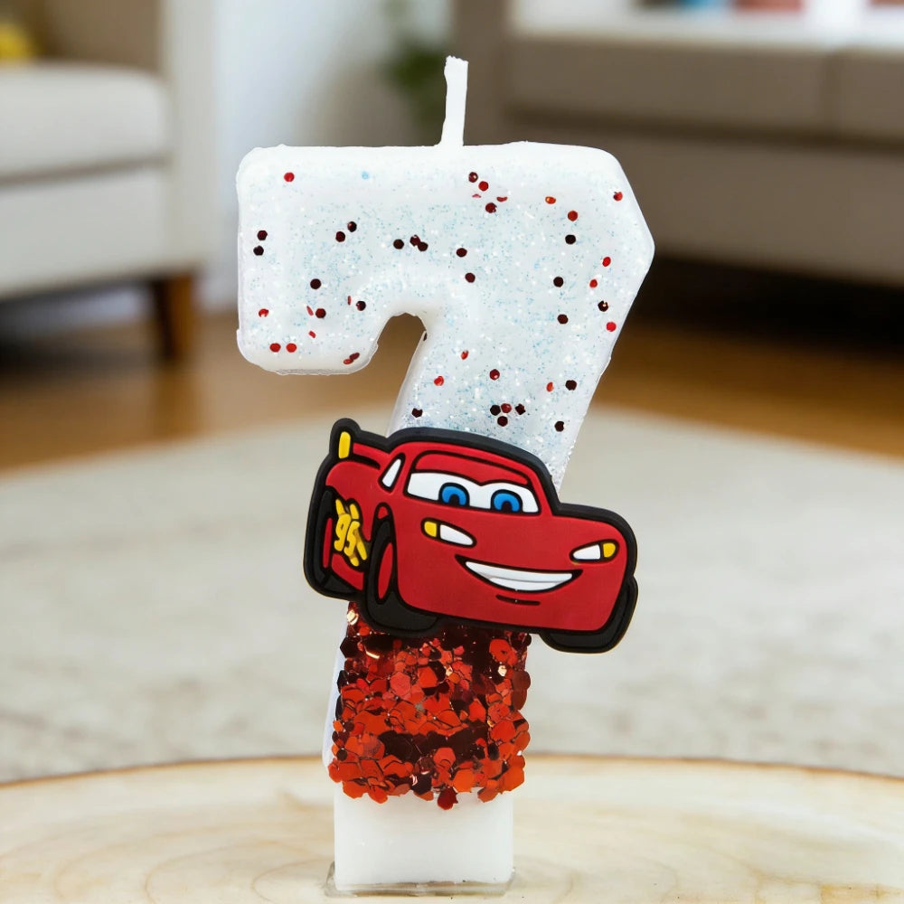 Lightning McQueen Birthday Candle – Number 0-9 Glitter Cake Topper for Kids