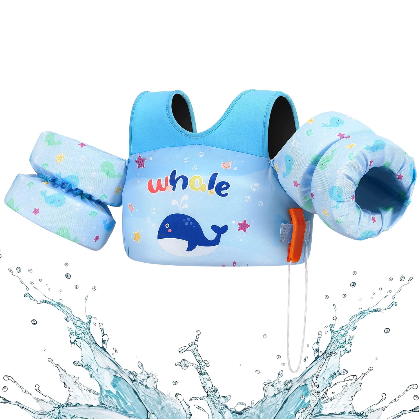 Kids Swim Life Vest with Foam Arm Floats & Safety Whistle – 20–70 lbs