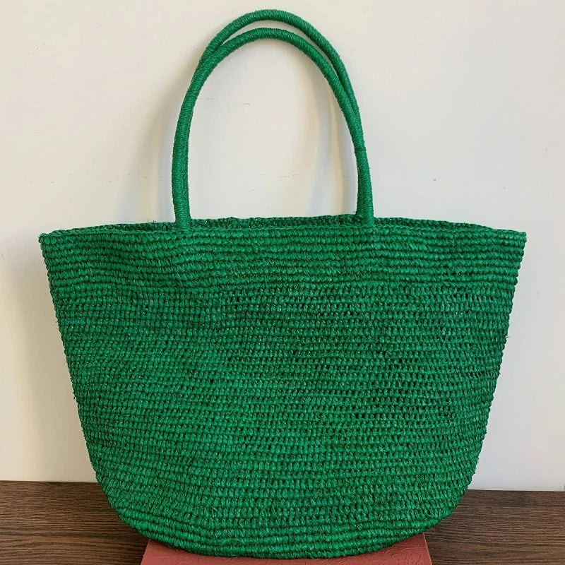 Large Handwoven Rattan Tote Bag – Women's Straw Beach Handbag