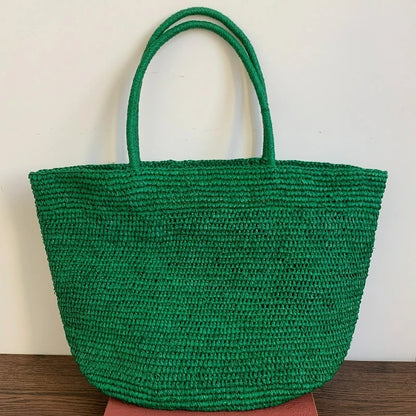 Large Handwoven Rattan Tote Bag – Women's Straw Beach Handbag