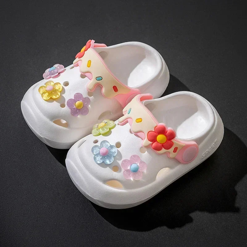 Kids Flower Clog Sandals – Anti-Slip Soft Sole Summer Shoes for Girls