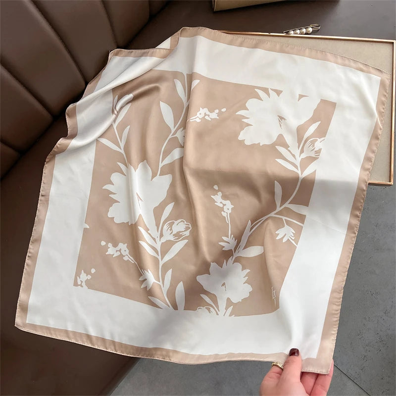 Satin Square Scarf Women Cute Cat Print Headscarf Neckerchief