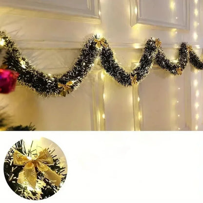 Christmas Tinsel Garland with LED Lights – 2M Metallic