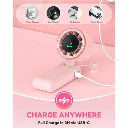 Portable Handheld Turbo Fan – 5000mAh Battery, 5-Speed LED Display