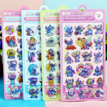 Kawaii Stitch 3D Laser Puffy Stickers – Cute Cartoon Relief Sticker Sheets