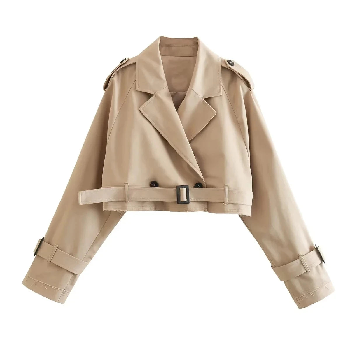 Cropped Trench Jacket Women Double Breasted Belt Streetwear