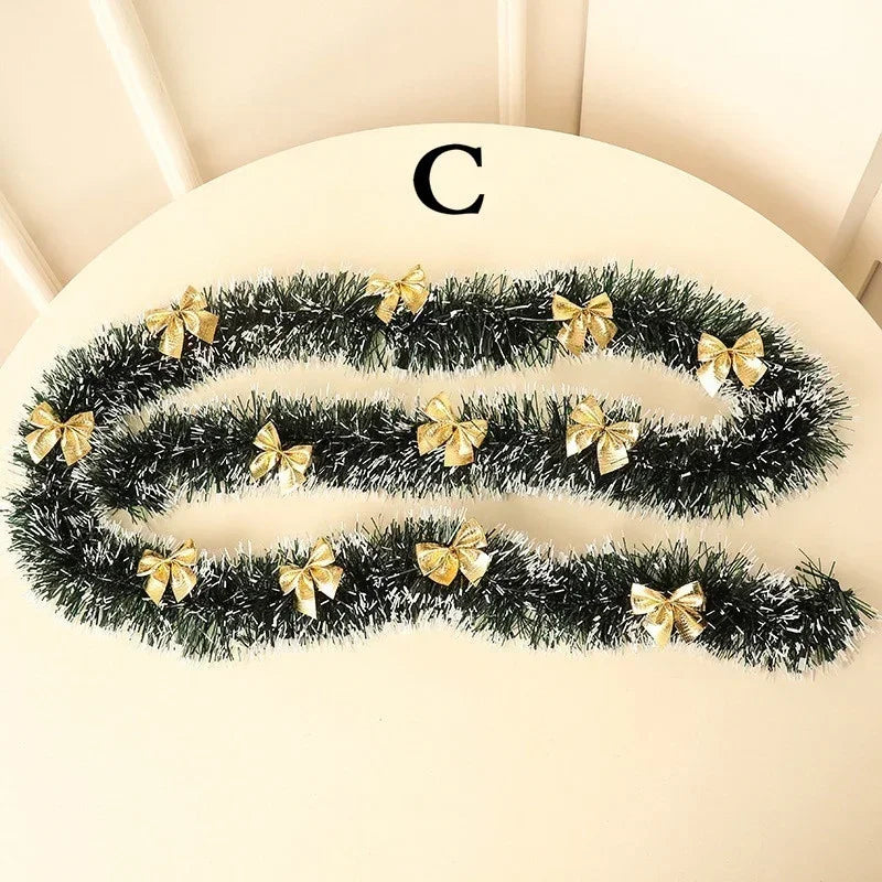 Christmas Tinsel Garland with Bows – 2M Festive Ribbon Decoration