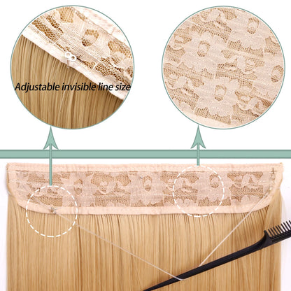No-Clip Halo Hair Extensions – Long Wavy Synthetic Hairpiece