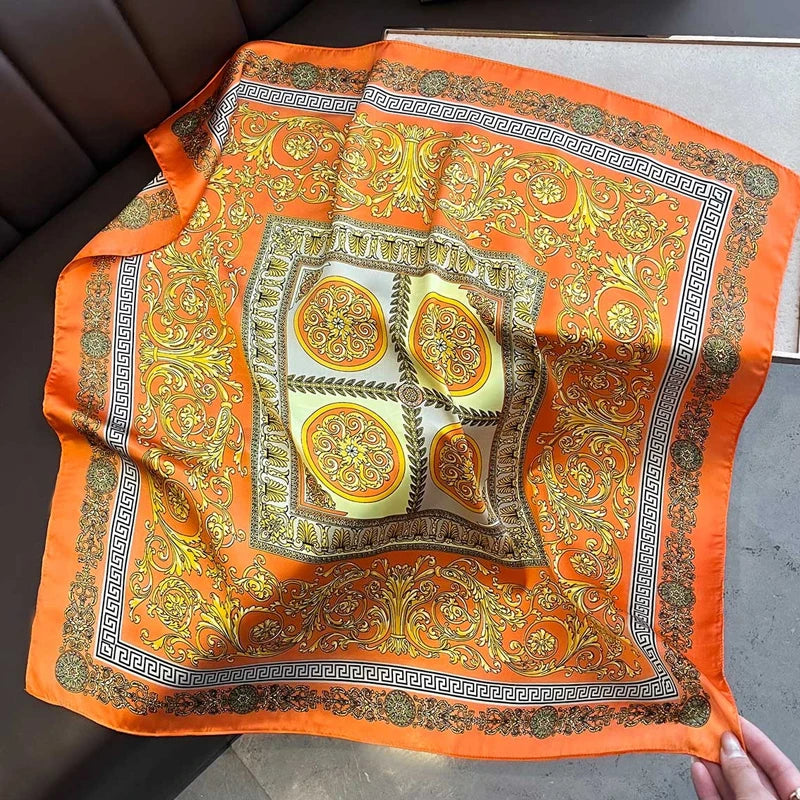 Silk Square Scarf with Baroque Print – Luxury Headband & Shawl 27.6"