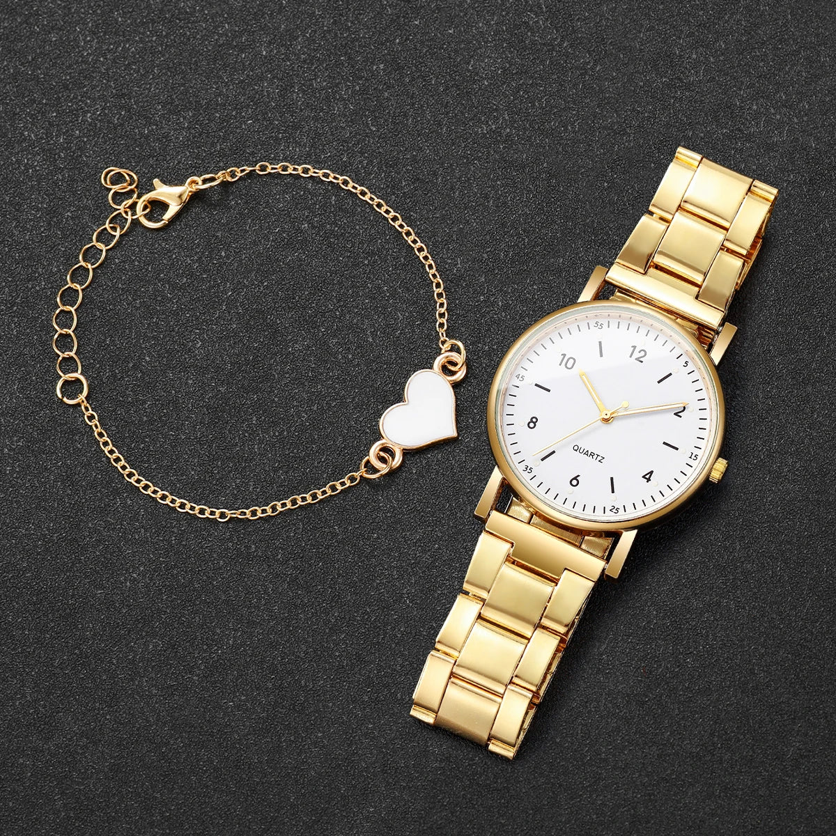Women's Quartz Watch & Heart Bracelet Set – 2 or 4 Piece