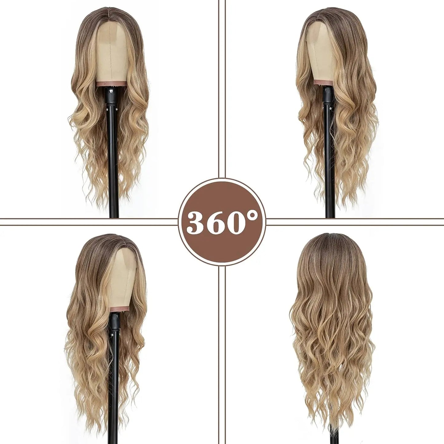 Synthetic Lace Wig 26 Inch – Long Wavy Curly Middle Part Heat Resistant