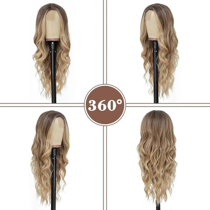 Synthetic Lace Wig 26 Inch – Long Wavy Curly Middle Part Heat Resistant