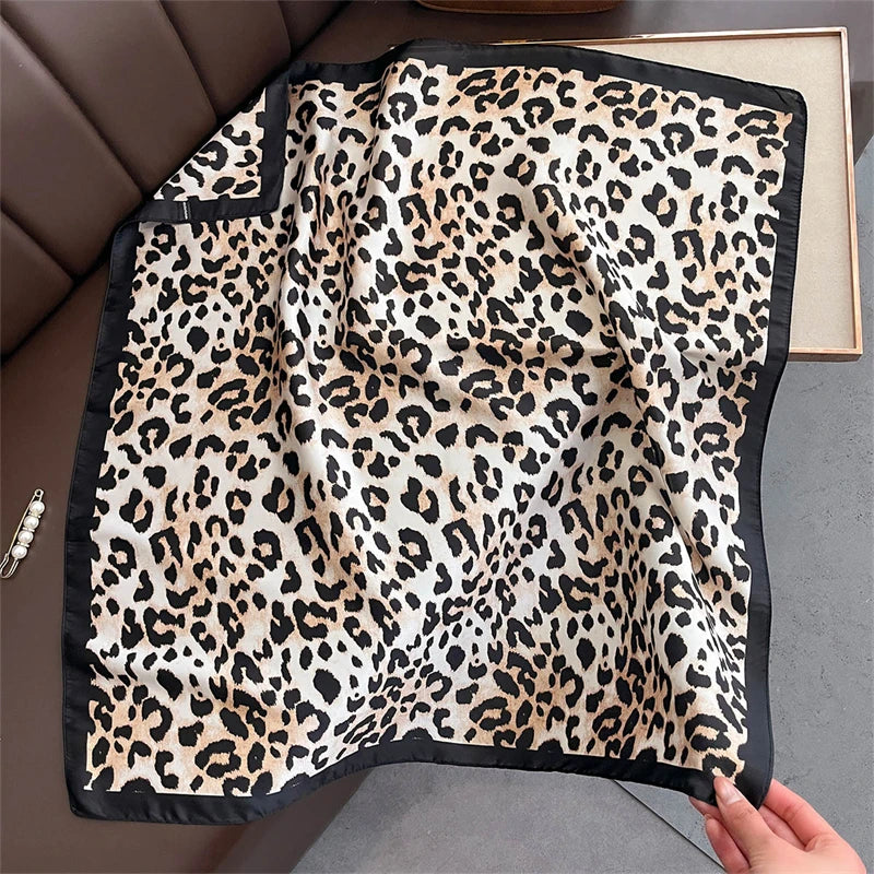 Satin Square Scarf Women Cute Cat Print Headscarf Neckerchief