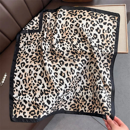 Satin Square Scarf Women Cute Cat Print Headscarf Neckerchief