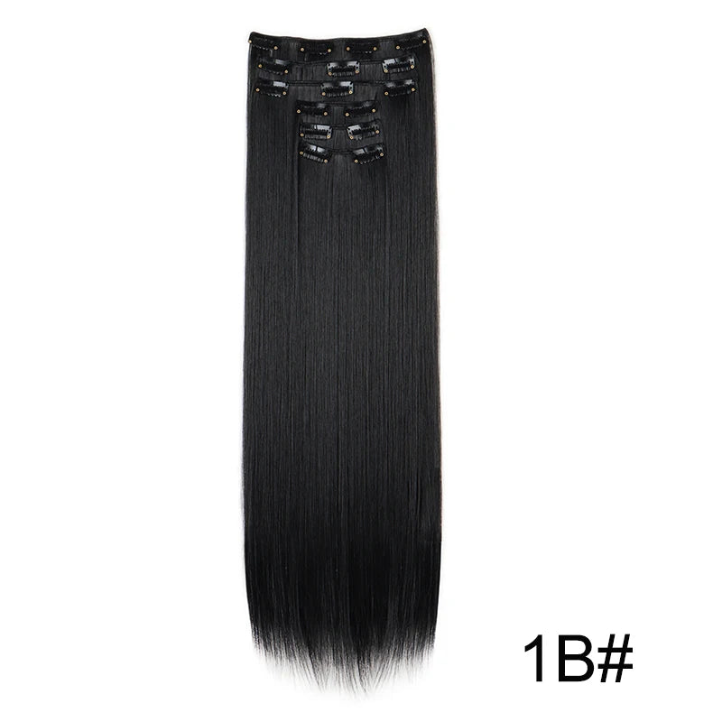 Clip-In Hair Extensions 6-Piece Set – Long Straight Synthetic Hair