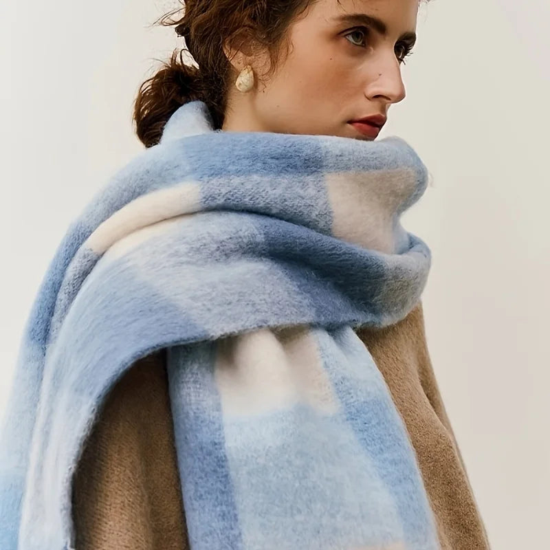 Women's Thick Winter Scarf – Colorblock Cashmere Shawl Wrap