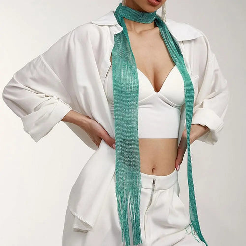 Shiny Tassel Scarf Necklace for Women – Glitter Party Evening Wrap