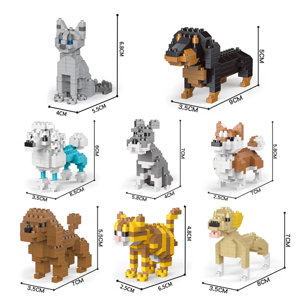 Mini Dog & Cat Building Blocks Toy – Lifelike Micro Brick Animal Figures