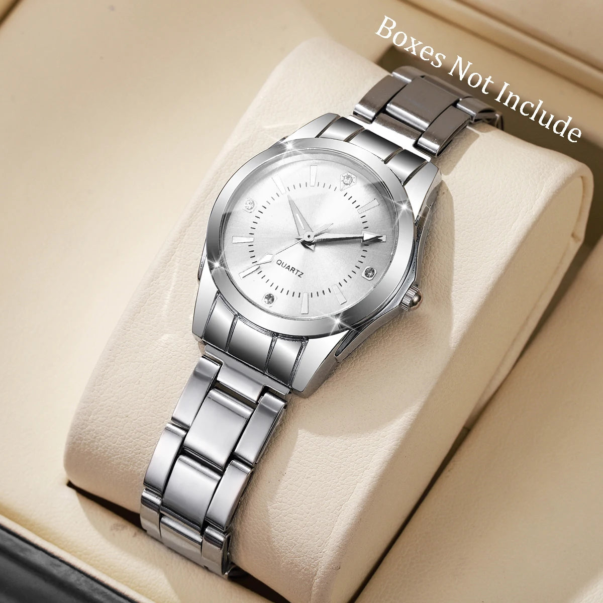 Rhinestone Women's Quartz Watch – Silver Steel Bracelet, No Box
