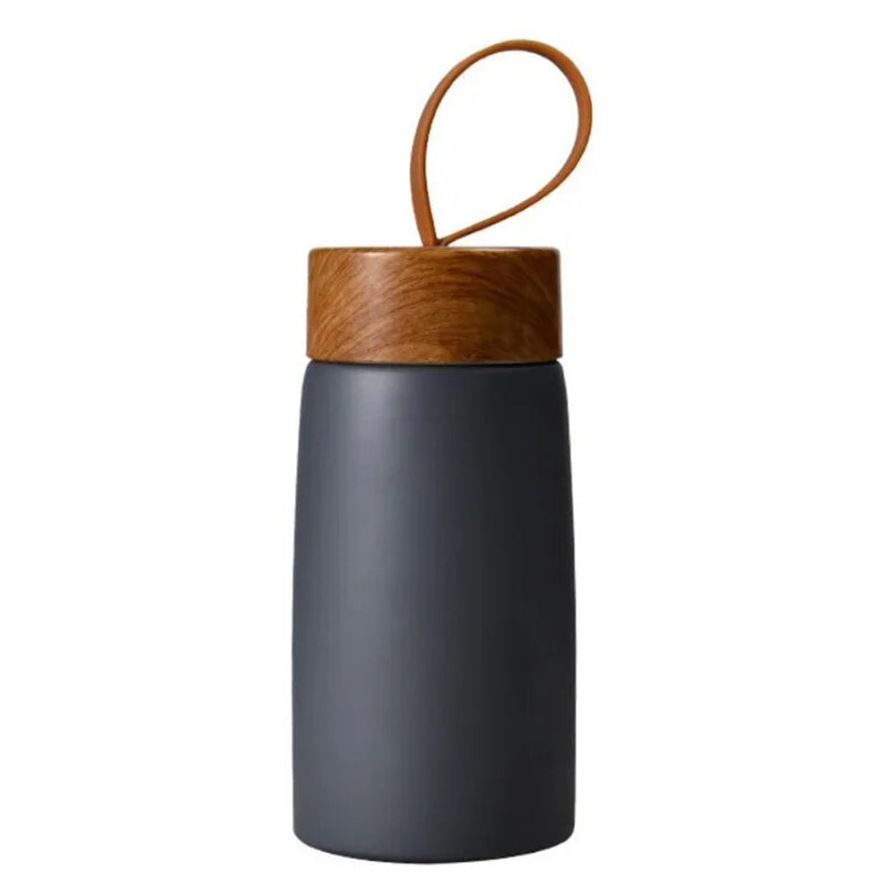 Mini Insulated Coffee Mug – Stainless Steel Thermos with Wood Lid