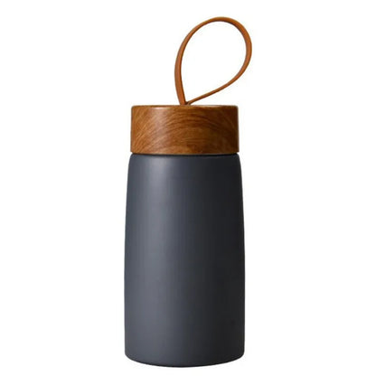 Mini Insulated Coffee Mug – Stainless Steel Thermos with Wood Lid