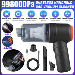 Cordless Handheld Car Vacuum Cleaner 998000Pa 2-in-1 Blow & Suction USB Rechargeable