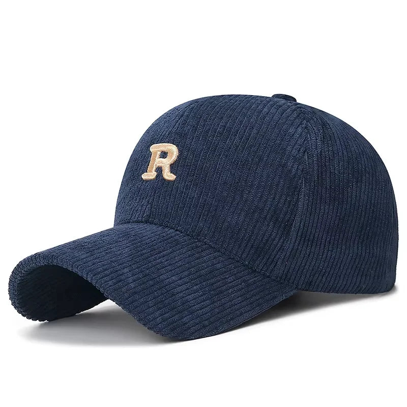 Corduroy Baseball Cap with 3D R Embroidery – Unisex