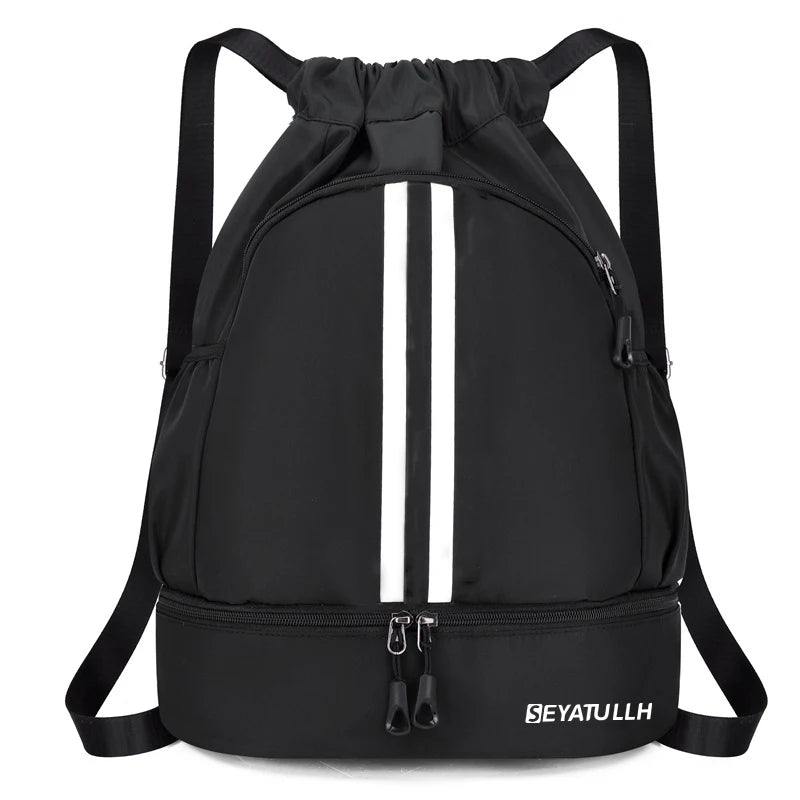 Sports Drawstring Backpack with Shoe Compartment – Waterproof Gym Bag