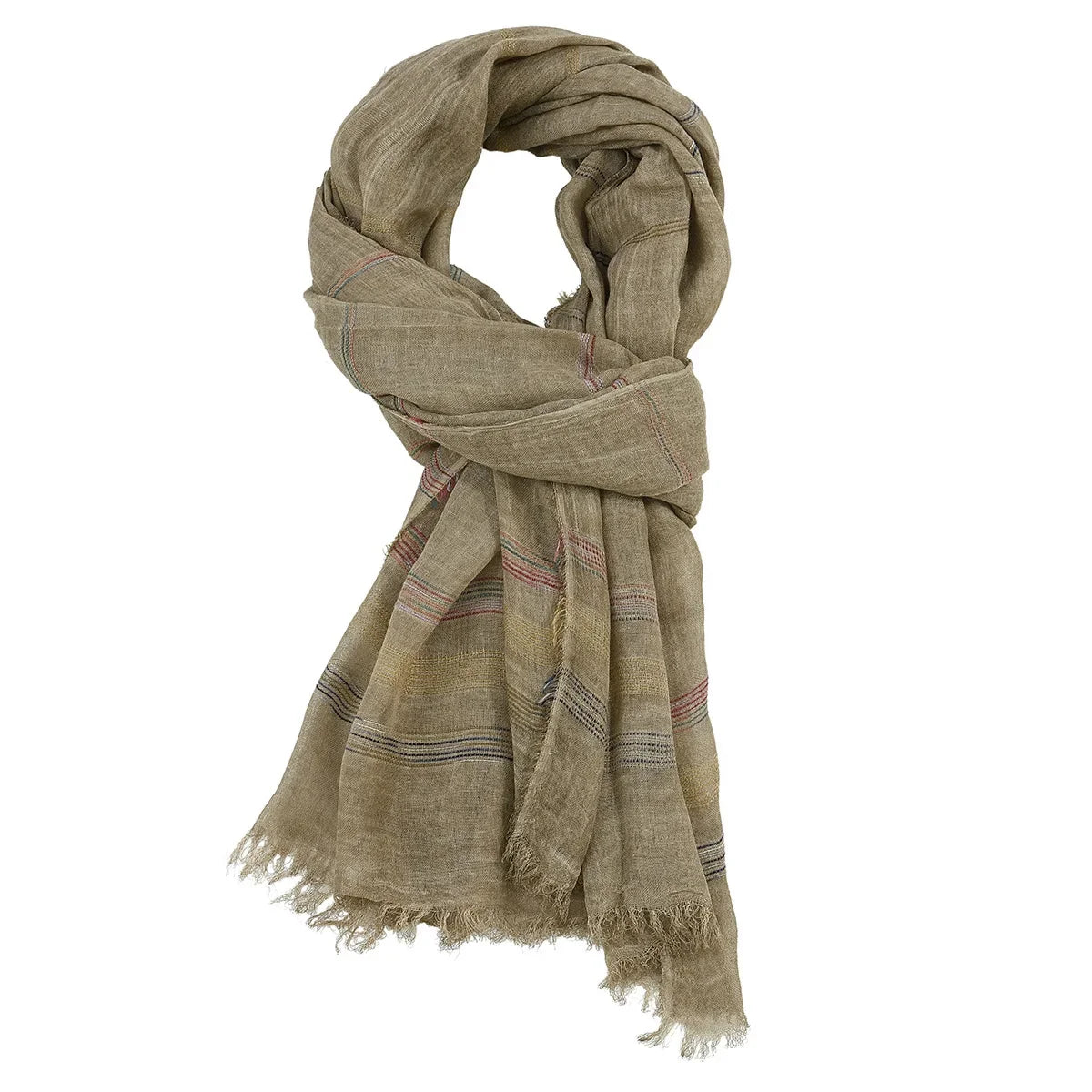Men's Cotton Linen Striped Scarf with Tassels – Long Shawl Wrap