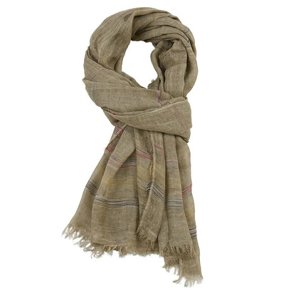 Men's Cotton Linen Striped Scarf with Tassels – Long Shawl Wrap