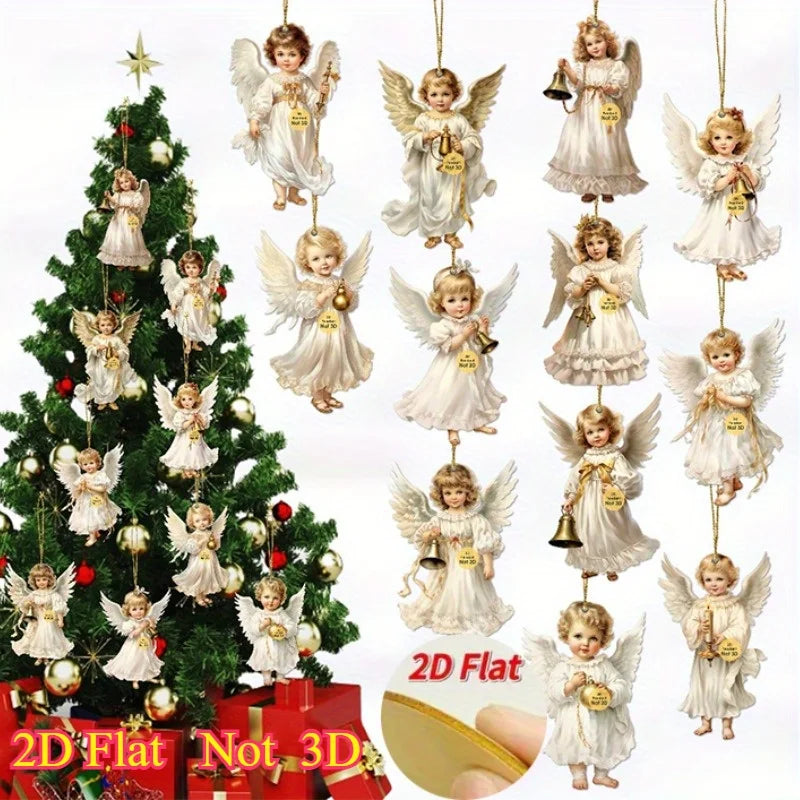 Vintage Christmas Angel Wooden Ornaments – Set of 12