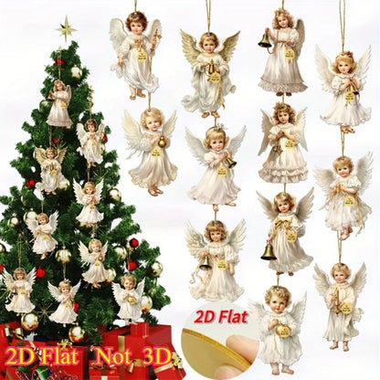 Vintage Christmas Angel Wooden Ornaments – Set of 12