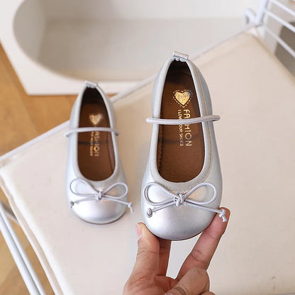 Girls Ballet Flats with Bow – Soft PU Leather Mary Jane Shoes for Kids & Toddlers