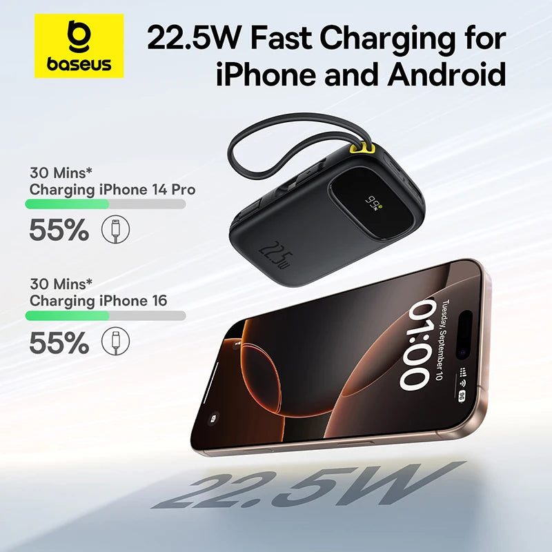 Baseus 22.5W Power Bank with Built-in USB-C & Lightning Cables 10000/20000mAh
