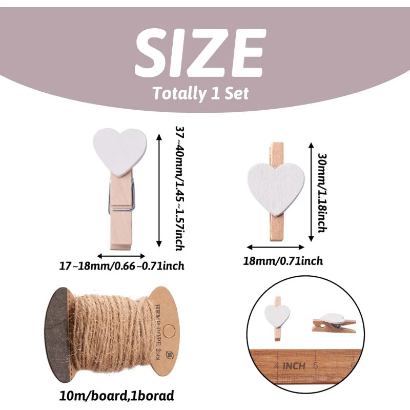 Heart Wooden Clothespins – 50pcs Mini Photo Craft Clips