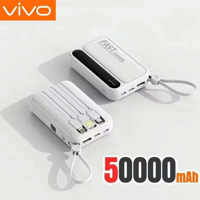 Portable Power Bank with Built-in Cables – Fast Charging 10000–50000mAh