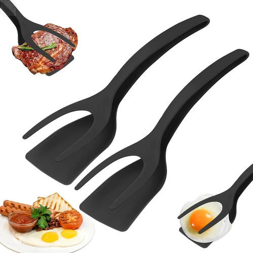 2-in-1 Grip & Flip Spatula Tongs – Nylon Kitchen Turner