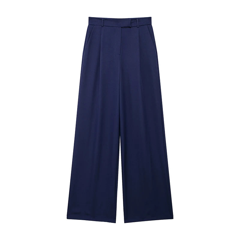 Women's High Waist Wide Leg Trousers with Front Zipper