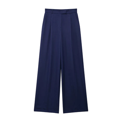 Women's High Waist Wide Leg Trousers with Front Zipper